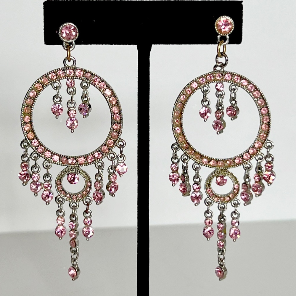 Vintage Chandelier Earrings Pink/Silver stud